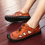 Men's Leather Sandals Summer Breathable Beach Shoes