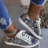 Snakeskin Star Design Lace-Up Sneakers