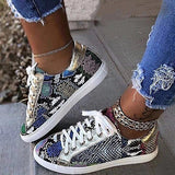 Snakeskin Star Design Lace-Up Sneakers