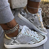 Snakeskin Star Design Lace-Up Sneakers