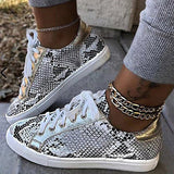 Snakeskin Star Design Lace-Up Sneakers