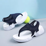 Women Comfortable Fly Knitted Fabric Flip Flops Flat Thick Sole Sandals