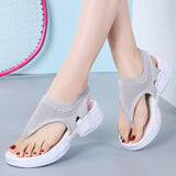 Women Comfortable Fly Knitted Fabric Flip Flops Flat Thick Sole Sandals