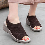 Women Open Toe Breathable Hollow Out Mesh Elastic Band Sports Wedge Sandals