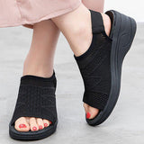 Women Open Toe Breathable Hollow Out Mesh Elastic Band Sports Wedge Sandals