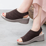 Women Open Toe Breathable Hollow Out Mesh Elastic Band Sports Wedge Sandals