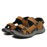 Men Comfy Cowhide Leather Opened Toe Hook Loop Outdoor Sport Sandals