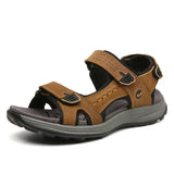 Men Comfy Cowhide Leather Opened Toe Hook Loop Outdoor Sport Sandals