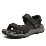 Men Comfy Cowhide Leather Opened Toe Hook Loop Outdoor Sport Sandals