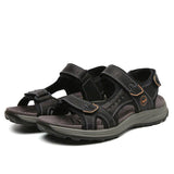 Men Comfy Cowhide Leather Opened Toe Hook Loop Outdoor Sport Sandals