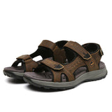 Men Comfy Cowhide Leather Opened Toe Hook Loop Outdoor Sport Sandals