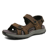 Men Comfy Cowhide Leather Opened Toe Hook Loop Outdoor Sport Sandals