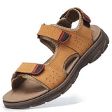 Men Comfortable Lightweight Leather Sandals Hook Loop Outdoor Shoes